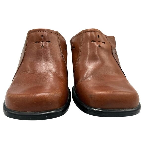 Vintage 90s Y2K Predictions Sz 6 Square Toe Laser Cut Leather Chunky Heel Mules - Picture 2 of 16